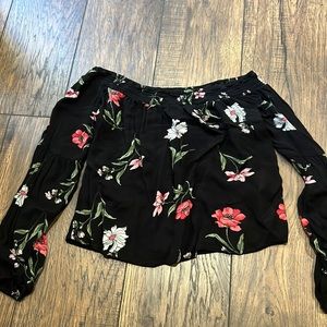 Black with flowers off the shoulder blouse